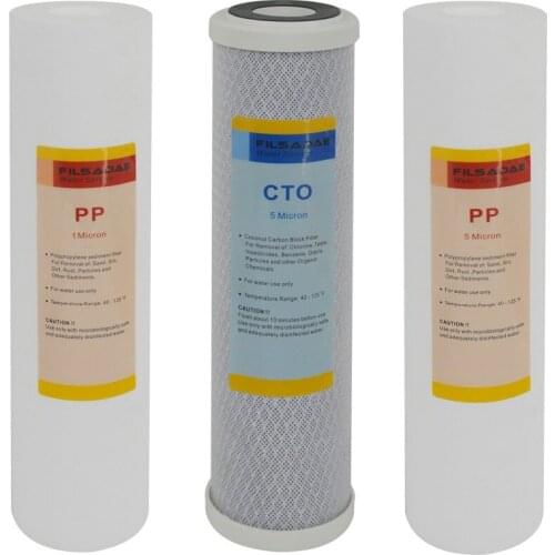 3-Stage Drinking Water Filtration Replacement Filter Sets -3 Filters with Sediment PP 1um, Coconut Carbon Block, Sediment PP 5um