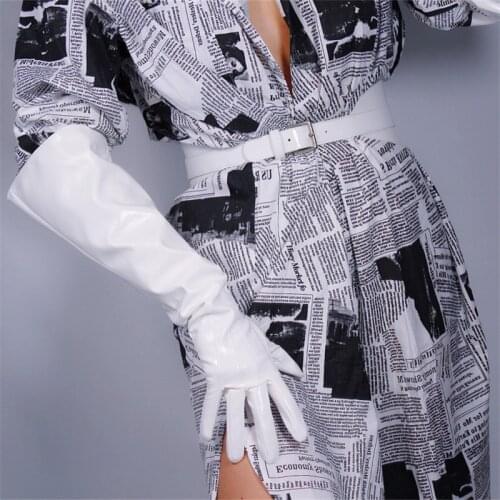 50cm Patent Leather Long Gloves Lady Big Sleeve Puff Lantern Sleeve Emulation Leather Mirror Bright White WPU03-50W
