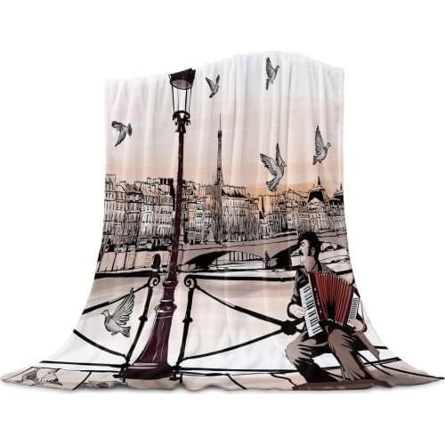 Accordionist Art Bridge Paris Pigeon France Soft Flannel Blankets Sofa Bed Throw Blankets Coral Fleece Nap Wrap Travel Blankets