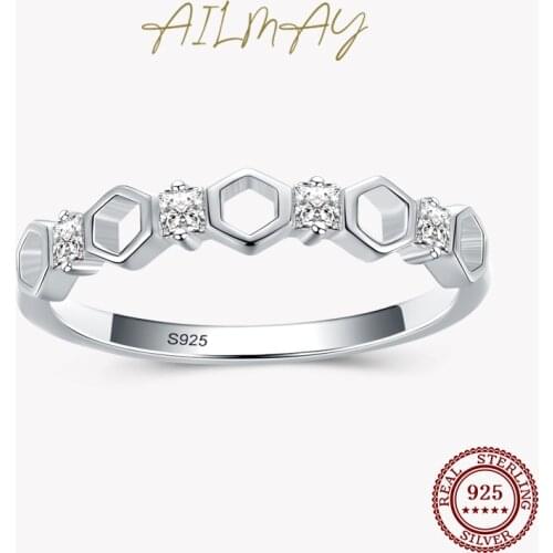Ailmay Genuine 925 Sterling Silver Honeycomb Finger Rings for Women Clear CZ Ring For Women Fine Jewelry Valentines Day GIFT