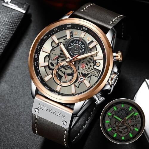 CURREN Watch Men Top Luxury Brand Leather Waterproof Quartz Watches Mens Sports Chronograph Wristwatch Date Relogio Masculino
