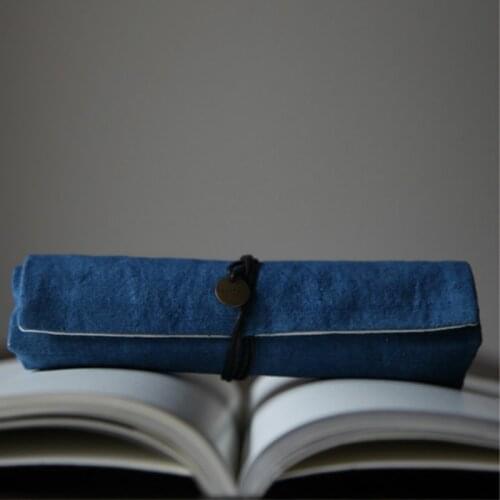 Classical Pen Curtain Japanese Style Cotton Fabric Portable Pencil Case Rolling Soft Simple Handmade Stationery Storage Bags