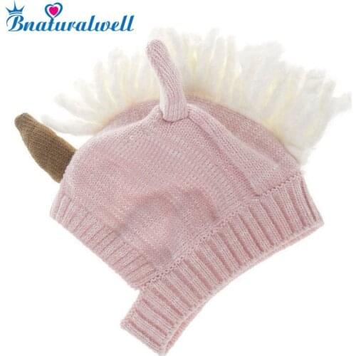 Bnaturalwell New Cute Soft Baby Knitted Hat Ear Care Warm Wool Unicorn Infant Knitted Cap Toddler Girl Boy Accessories H077S