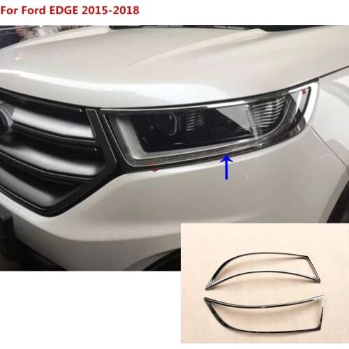 For Ford EDGE 2015 2016 2017 2018 car body styling front head Light lamp hood Molding frame stick ABS Chrome cover trims 2pcs