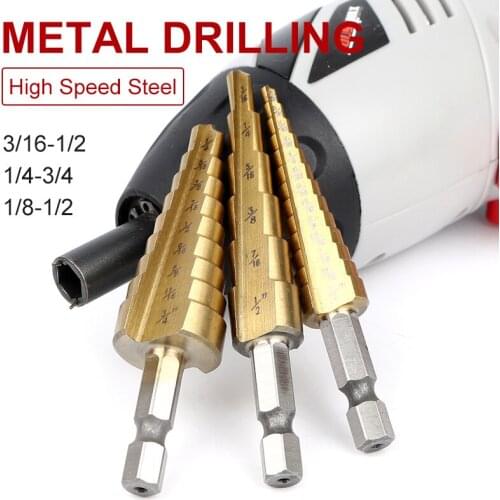 HSS Titanium Coated Straight Flute Step Drill Bits Essential Hardware Tool Pagoda Drill Bit Set wood tool brocas para metal Tool