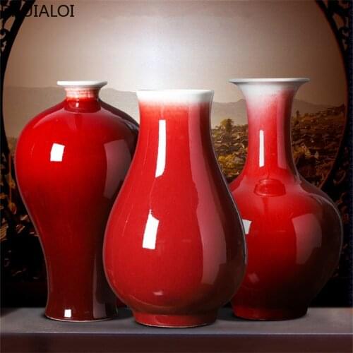 Jingdezhen ceramics red vase large Chinese style home decoration living room flower arrangement crafts ornaments jewelry