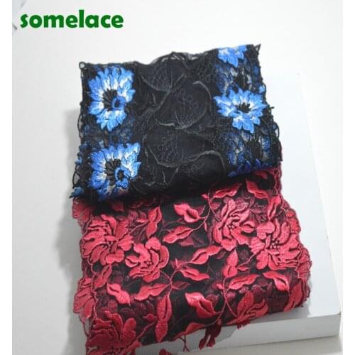 Somelace 18cm 1YARD black gauze red pattern floral Embroidery DIY lace trim for garments and wedding decoration19022101