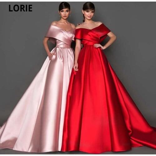 LORIE Simple A-Line Satin Prom Dresses 2021 Off The Shoulder Robe De Soirée De Mariage Formal Robes De Cocktail Court Train