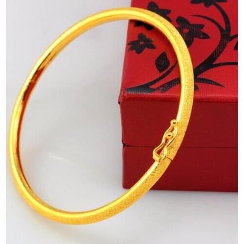 Fashion Pure 999 24K Yellow Gold Sandstone Bangle Womens Bangle 12.98g