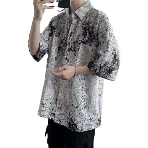 Shirt mens tide brand Hong Kong windy Day is loose casual handsome Korean version of the trend short-sleeved clothes