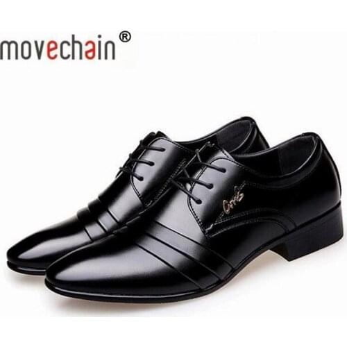 Movechain New Fashion Mens Lace-Up Leather Business Office Derby Shoes Man Wedding Dress Flats Mens Casual Driving Oxfords