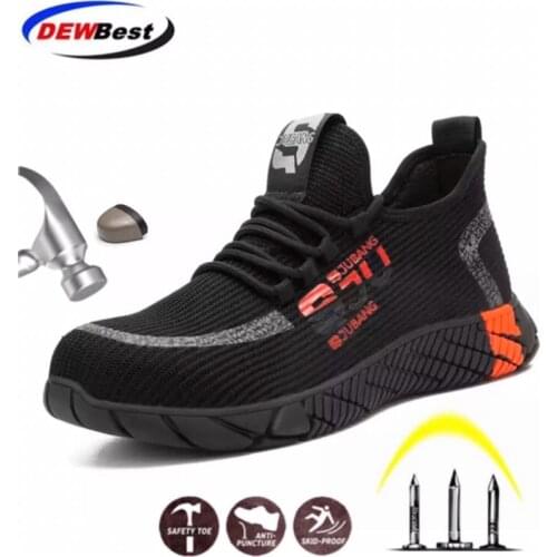 DEWBEST Mens Safety Shoes Steel Toe Work/Safety Boots Plus Size Men Security Puncture Proof Boots Work Breathable Sneakers