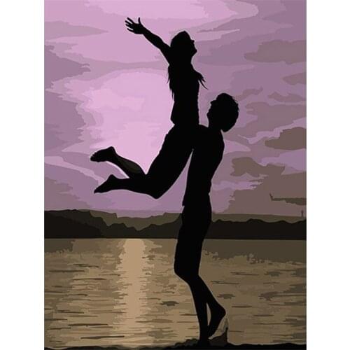 DIY Digital Painting By Numbers Package The beach lovers oil painting mural Kits Coloring Wall Art Picture Gift frameless