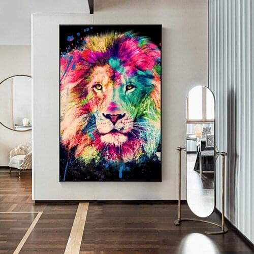 Colorful Lion Wall Art Canvas Painting Nordic Posters and Wall Prints Animal Pictures for Living Room Cuadros Home Decor