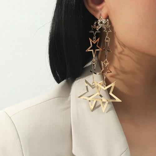New Ins Star Drop Earrings for Women Bohemian Long Tassel Hanging Earrings Girl Summer Beach Holiday Party Birthday Gift