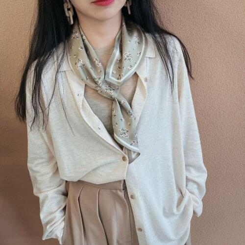 New Aesthetic Fashion Elegant flower printing cross silk scarf female Literary Party travel decorative headband tie wrist strap