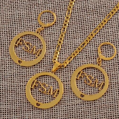 Anniyo FSM Federated States of Micronesia Pendant Necklace Earrings Sets Stainless Steel Women Jewelry Patriotic Gift #046721