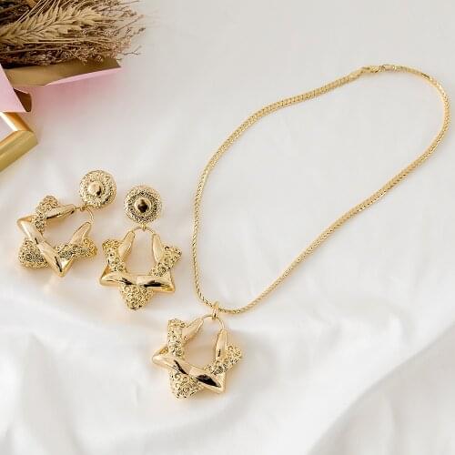 Hexagram Shaped High Quality Exquisite Style Necklace And Earrings Set For Women 2021 New Design Wedding Party Attendance