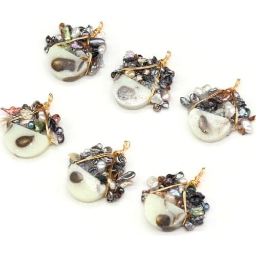 Natural Freshwater Pearl Pendant Copper Wire Winding Pearls Charms Pendant for Women Jewelry Making DIY Necklace Earring 40x40mm