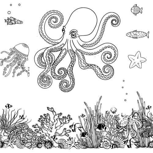 AZSG Octopus Waterweeds Clear Stamps For DIY Scrapbooking Decorative Card Making Crafts Fun Decoration Supplies
