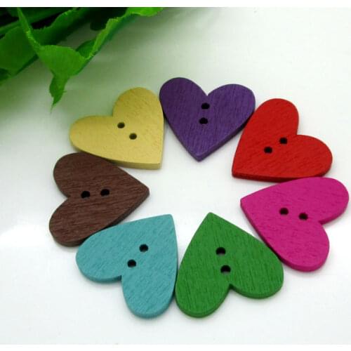 50Pcs Mixed Wood Heart Sewing Buttons For Kids Clothes Scrapbooking Decorative Wooden Botones Crafts Needlework DIY Accessories