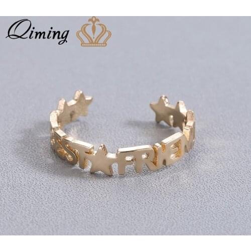 QIMING Little Star BEST FRIEND Women 's Ring Adjustable Open Cute Gold Jewelry Ladies Girls Party Birthday Gift Finger Rings