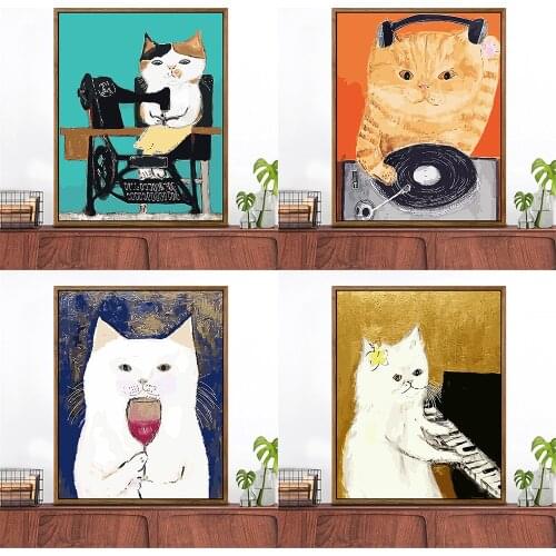 Music Cat Painting By Numbers For Adults Kits Hand Painted Decor Drawing Canvas DIY Oil Coloring Paint Picture By Numbers