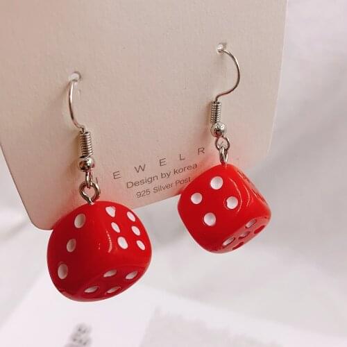 Cartoon 3D Dice Pendant Drop Earrings for Girls Women Children Birthday Gift Lovely Jewelry