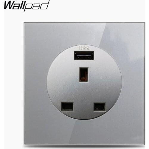 Grey Glass 3 Pin 13A BS Socket with USB Charger 2.1A Wall Power Socket Electric Outlet