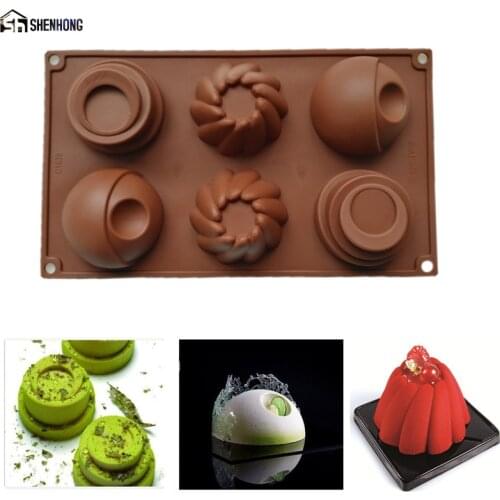 SHENHONG 1PCS 6 Hole Multi Style 3D Art Cup Cake Moule Chocolate Silicone Mold Mousse Silikonowe Baking Pastry Decoration Mould