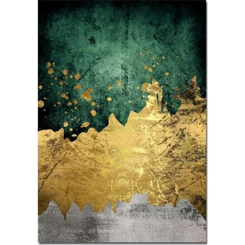Modern Abstract Golden Green Canvas Painting Wall Art Picture Poster Print Wallpaper Living Room Decoration