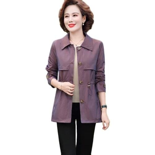 Plus Size Womens Office Trench Coat Spring Autumn Fashion Single-breasted Windbreaker Middle-aged Womens Casual Outerwear 4XL