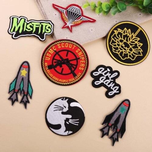 PGY High Quality Round Patches Iron On Letter rocket Badges for Clothes Bags Jeans Hats Appliques Military Morale Garment Decor