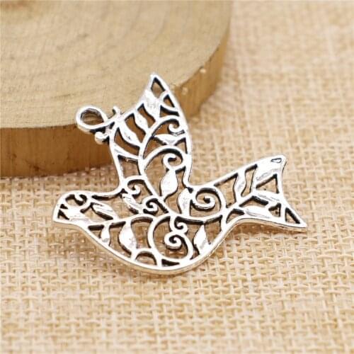 WYSIWYG 10pcs 36x32mm 2 Colors Antique Silver Color Antique Bronze Plated Charm Bird Hollow Pendants Hollow Bird Pendants Bird