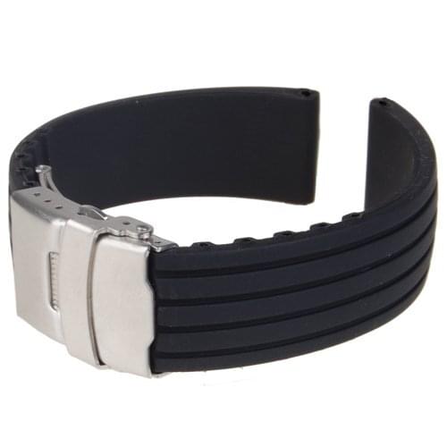 YCYS Black Silicone Rubber Watch Strap watch repair parts Deployment Buckle Waterproof wantchbands 22mm watch spare