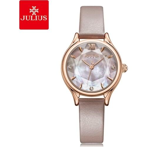 Julius Brand Women Quartz Wristwatch Simple Leather Watch Shell Texture Watches Fashion Students Mother Of Pearl Dial Watch