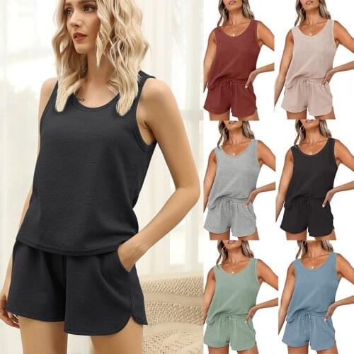 2 Pieces Set Women new United States summer 2021 leisurewear can wear leisure vest shorts outside two suits Sports Set MDF9887