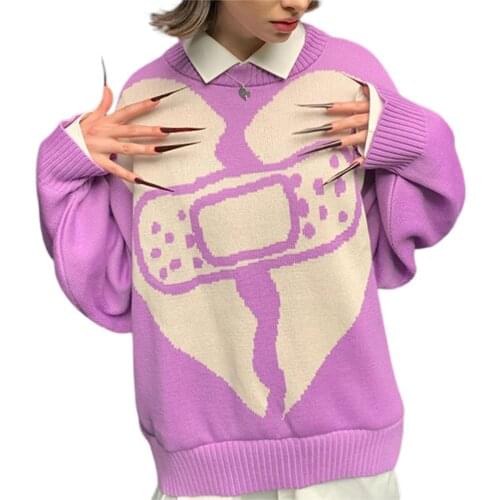 Women’s Casual Long-sleeved Loose Sweater Fashion Heart Pattern Round Neck Knitwear Pullovers 2021 New Fashion