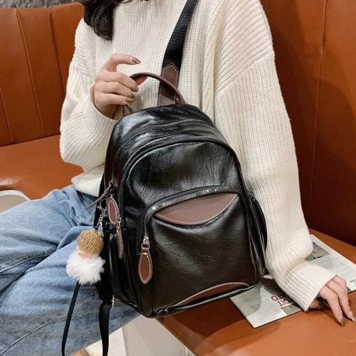 HOCODO High Quality PU Leather Women Backpack Fashion Multi-Pocket Lady Travel Small Backpack Female Casual Student Schoolbag