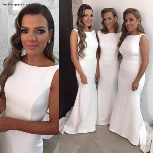 New Arrival White Formal Bridesmaid Dress Elegant Satin Long Maid of Honor Dress Wedding Party Gown vestidos damas de honor