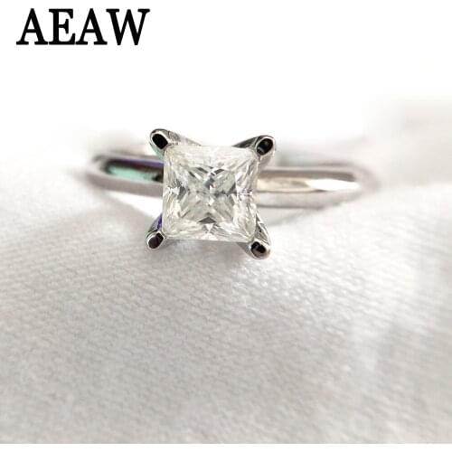 1.7 Carat 6.5mm Pure 14k 585 White Gold Princess Cut Certified Moissanite Engagement Ring Solitaire Ring For Woman