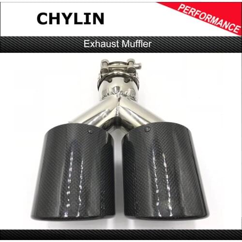 1 Piece Car Universal Glossy Carbon Fiber Exhaust Muffler Tip Auto Double Silver Stainless Steel Exhaust Pipe For Ak