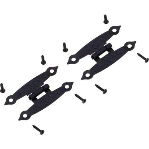 2Pcs 65*33mm Black Antique Cabinet Door Luggage Hinges Jewelry Boxes Vintage Old H Hinges Furniture Decoration with Screw