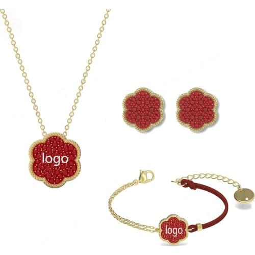 2020 New Fashion Jewelry High Quality SWA 1:1 Charm Simple Red Flower Clover Pendant Necklace New Year Gift Gift for Girlfriend