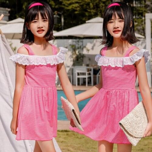 2021 New Fashion Girls Hot Spring Swimwear 5-11 Years Old Korean Style Skirt One-Piece Swimsuit