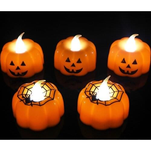 6Pcs Pumpkin LED Light Halloween Decoration Ornament Flickering Flameless Candle Lamp Festival Party Bar Decor Supplies