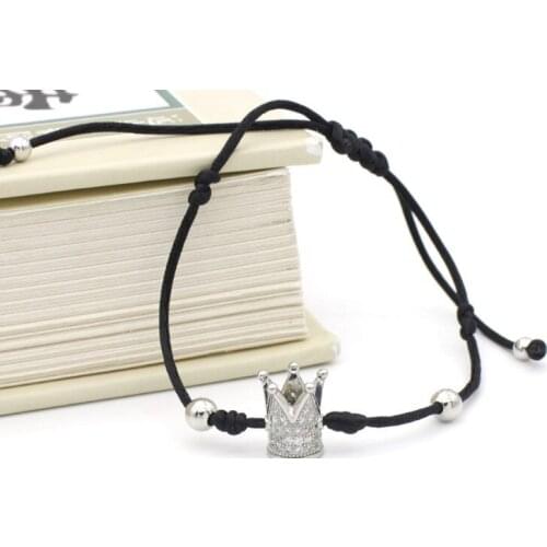 8mm yrh3 gold silver Crown micro pave cz zircon cubic zirconia Bracelet Reiki Chakra Macrame Charm Braided Copper Rope Bangles