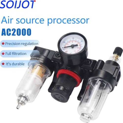 AC2000-02 1/4"Pressure Regulator Gauge Air Compressor Filter Oil Moisture Separator For Water Filters Dehumidifie