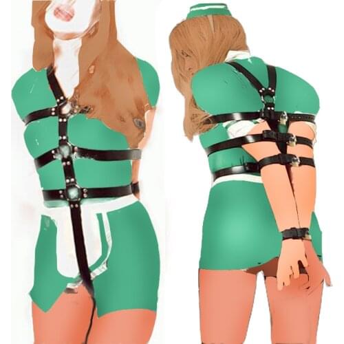 Bdsm Sex Slave Body Arm Restraint Strap,Women Open Bra Leather Chastity Harnes Lingerie,Hand Behind Back Bondage Handcuff,SM Toy