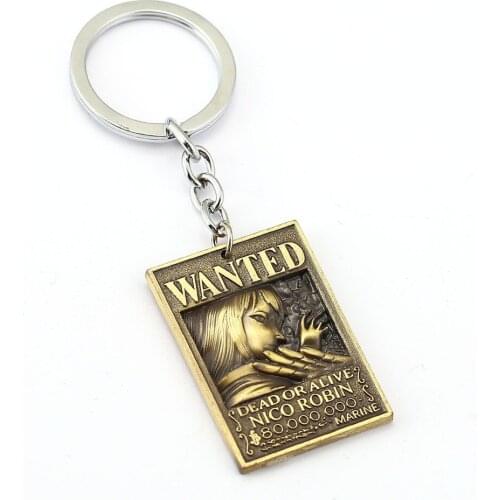 12pcs/lot ONE PIECE Wanted Poster Key Chain Robin Warrant Key Rings For Gift Chaveiro Car Keychain Jewelry Anime Key Holder